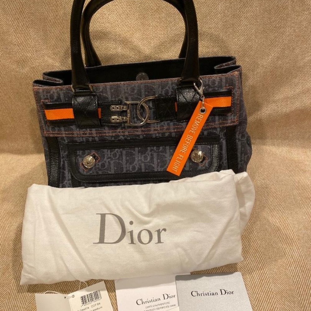 CHRISTIAN DIOR Denim Monogram Flight Tote Blue